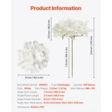 VEVOR 105 Pcs Artificial Silk Hydrangea Flowers 9.8 In Bouquet Arrangement White