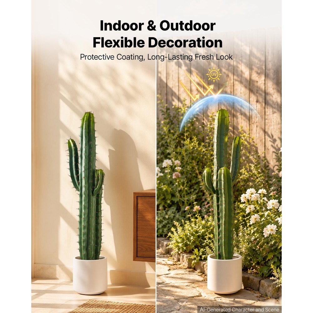 VEVOR Artificial Cactus, 914 mm Tall Fake Cactus Plant with White Pot, for Home, Garden, Office, Store, Living Room, Bedroom Indoor Decoration, Realistic Texture Faux Decor Plant, Premium HDPE