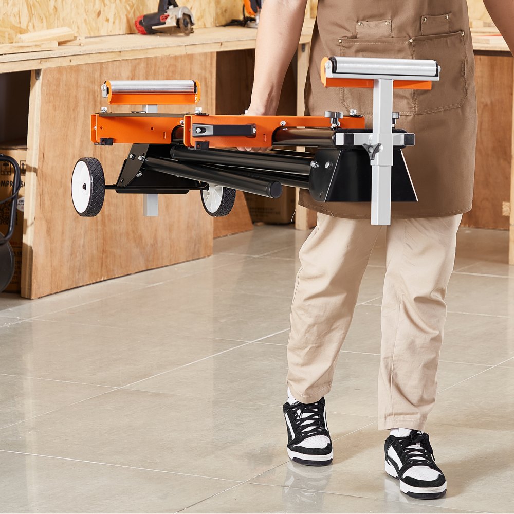 VEVOR Miter Saw Stand, 550lbs Load Capacity Steel Collapsible Stand for Miter Saw with One-piece Mounting Brackets Clamps, Adjustable Height and Length, Portable Compact and Folding Miter Saw Stand