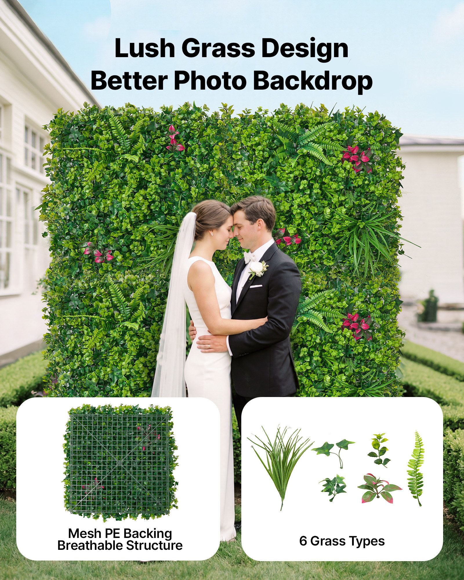 VEVOR Artificial Plant Wall, 12PCS 50.8 x 50.8 cm Artificial Boxwood Panels, Sun Protection Greenery Backdrop Privacy Hedge Fence, Fake Grass Wall Screen for Wedding, Indoor, Outdoor Garden, Backyard
