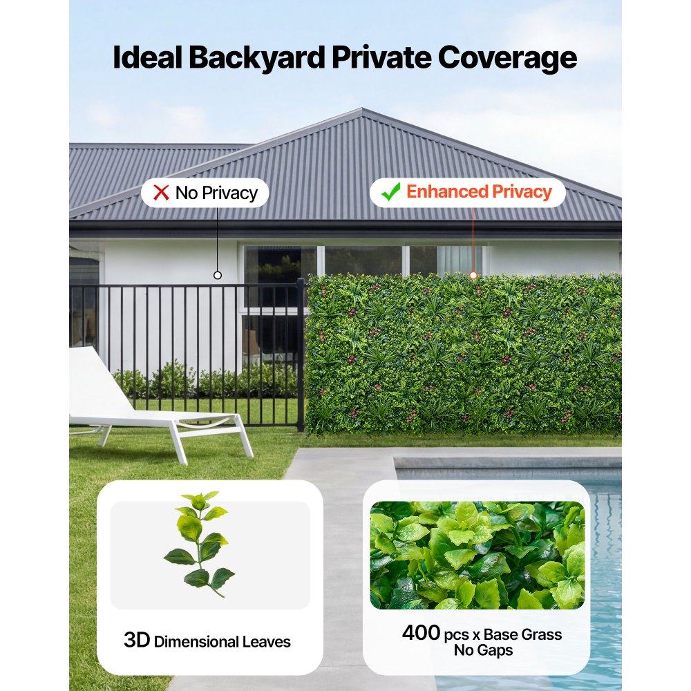 VEVOR Artificial Plant Wall, 16PCS 50.8 x 50.8 cm Artificial Boxwood Panels, Sun Protection Greenery Backdrop Privacy Hedge Fence, Fake Grass Wall Screen for Wedding, Indoor, Outdoor Garden, Backyard