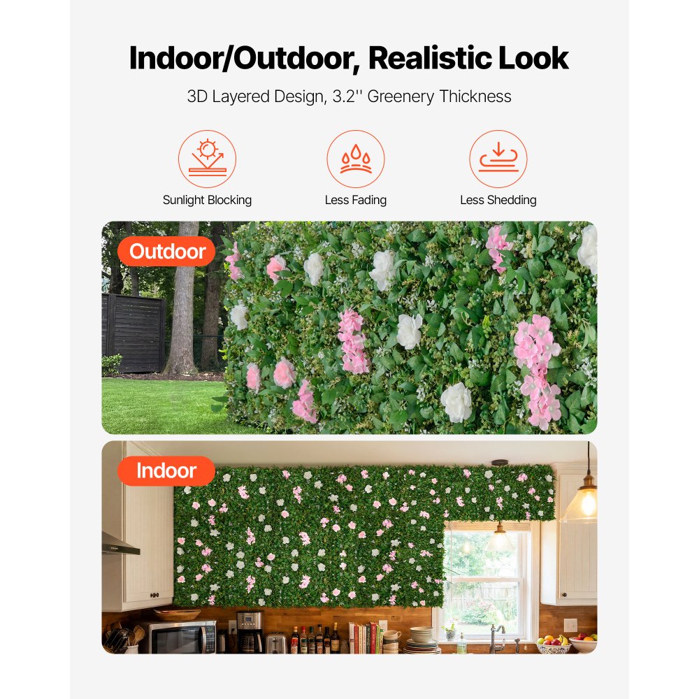 VEVOR Artificial Luxury‌ Flower Wall Backdrop, 2 PCS, Each Panel 61 x 243.8 cm, Gorgeous 3D Silk Floral Backdrop Pet Friendly, Easy Installation Flower Wall Panel for Wedding, Event, Party, Home Decor