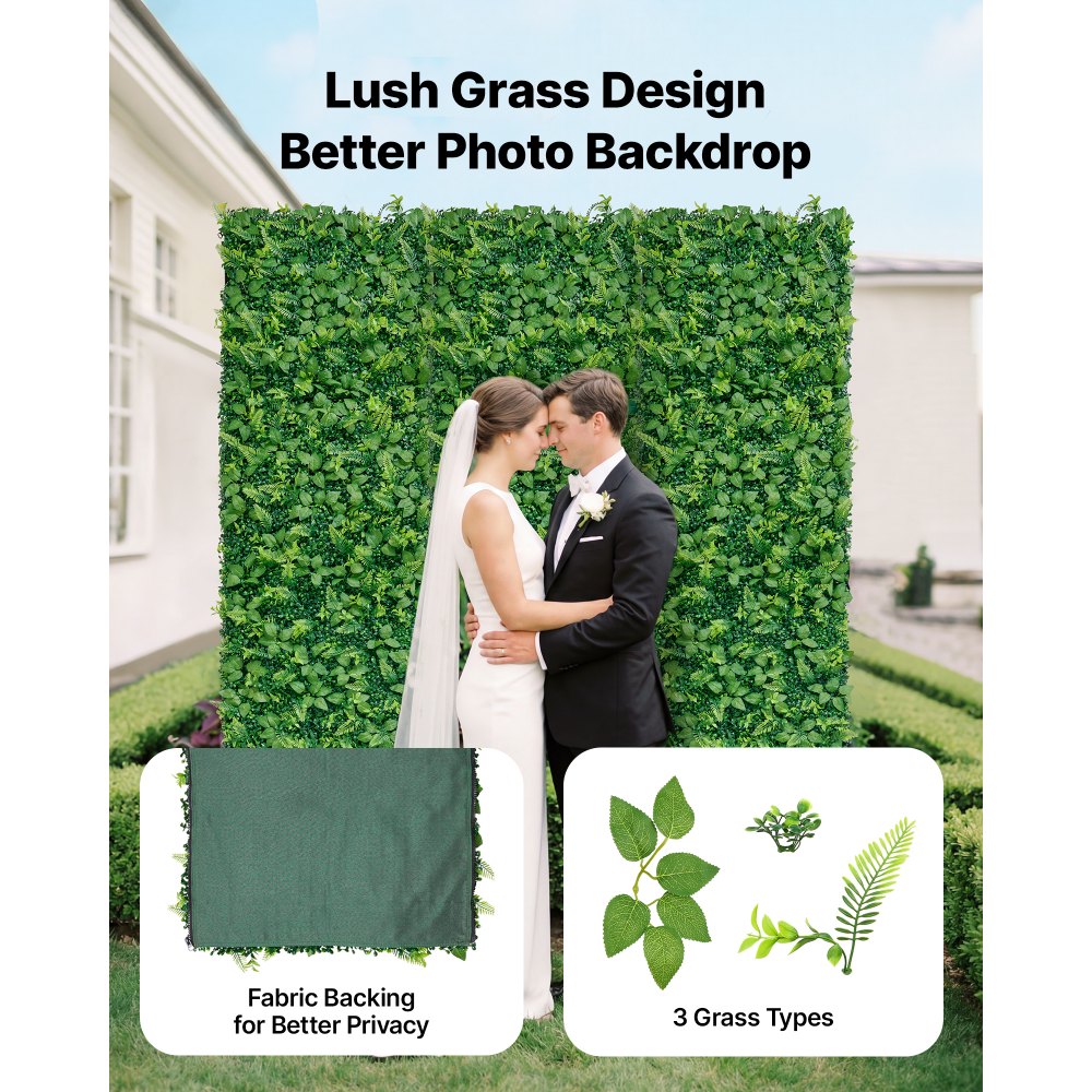 VEVOR Artificial Plant Wall, 4 PCS 61 x 243.8 cm Artificial Boxwood Panels, Sun Protection Greenery Backdrop Privacy Hedge Fence, Fake Grass Screen for Wedding, Indoor, Outdoor Garden, Backyard