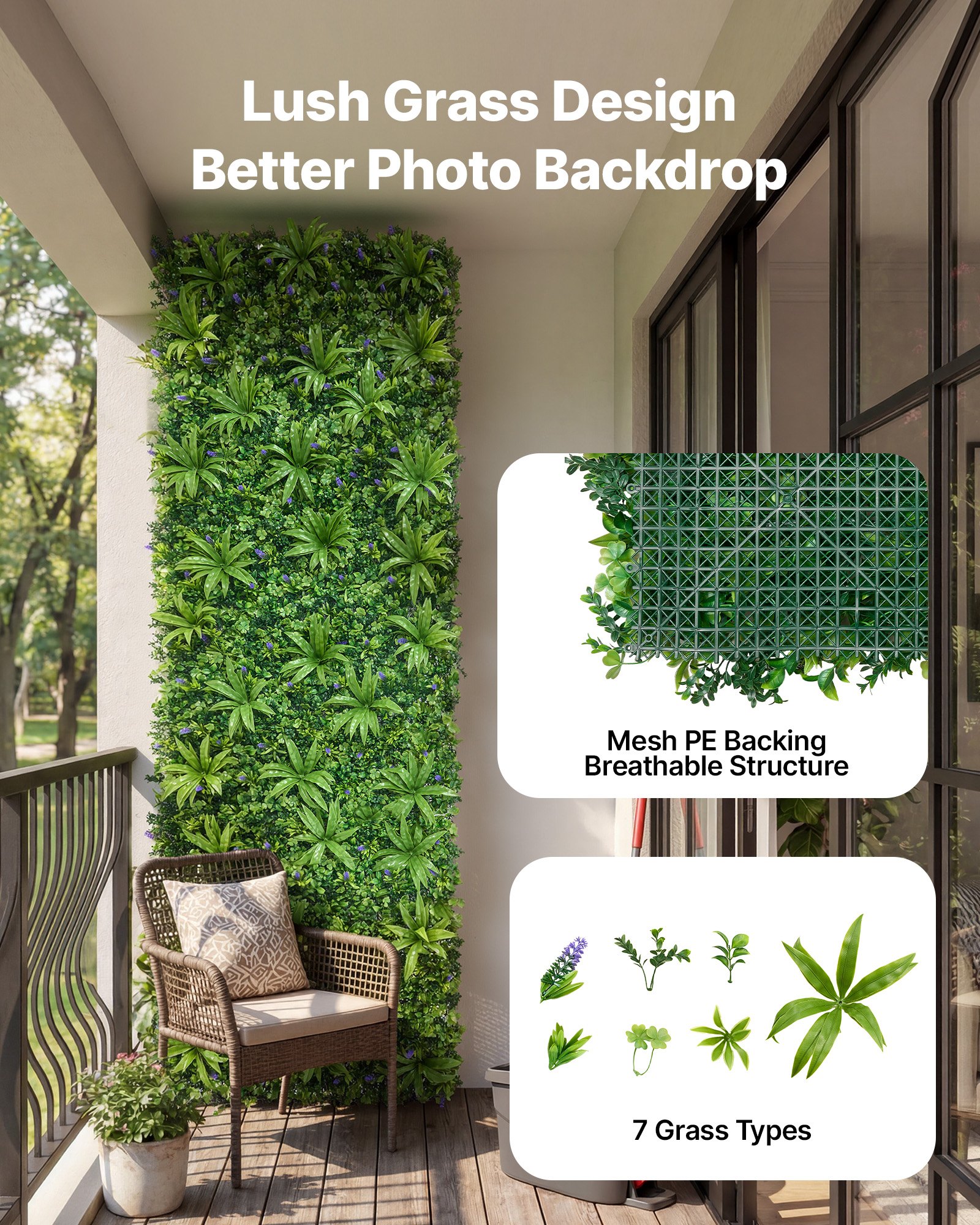 VEVOR Artificial Plant Wall, 101.6 x 304.8 cm Artificial Boxwood Panels, Sun Protection Greenery Backdrop Privacy Hedge Fence, Fake Grass Screen for Wedding, Indoor, Outdoor Garden, Backyard