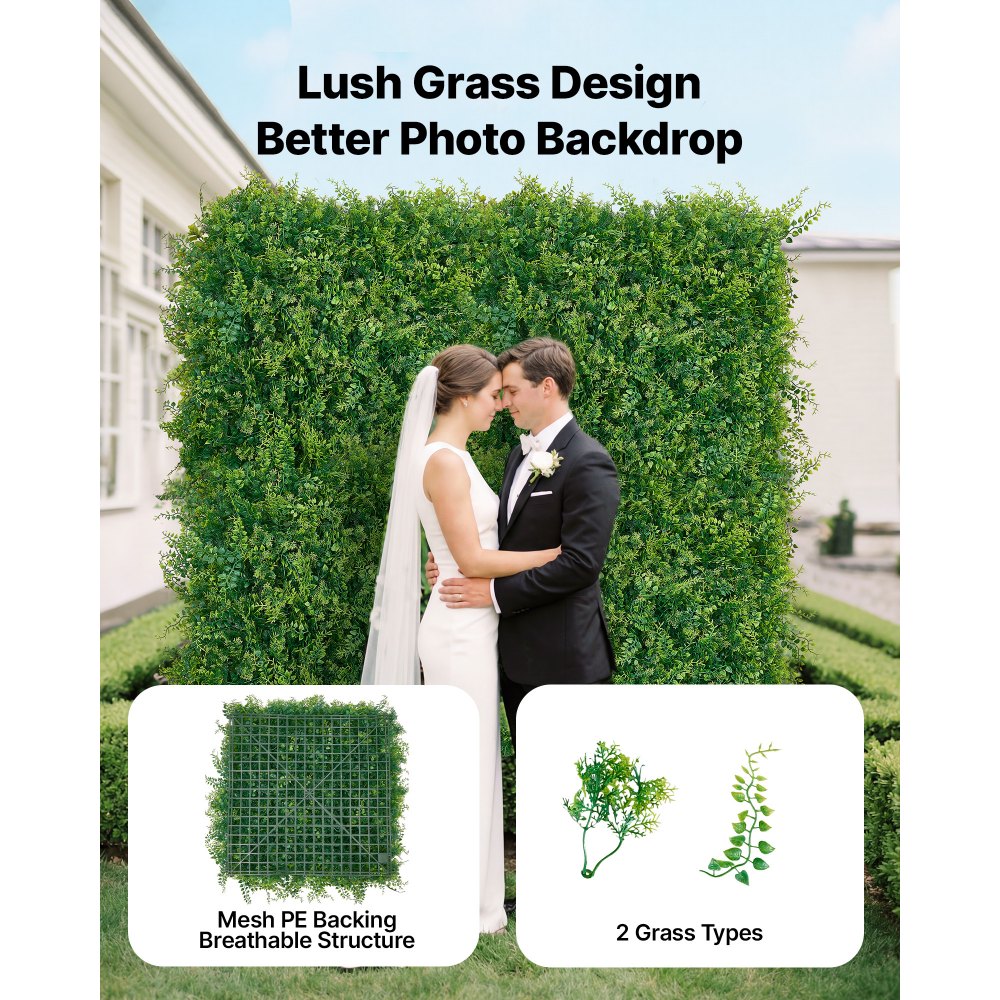 VEVOR Artificial Plant Wall, 12PCS 50.8 x 50.8 cm Artificial Boxwood Panels, Sun Protection Greenery Backdrop Privacy Hedge Fence, Fake Grass Screen for Wedding, Indoor, Outdoor Garden, Backyard