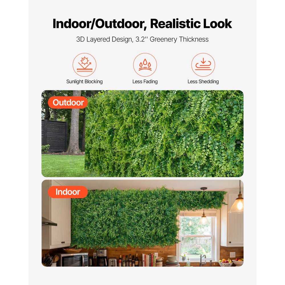 VEVOR Artificial Plant Wall, 12PCS 50.8 x 50.8 cm Artificial Boxwood Panels, Sun Protection Greenery Backdrop Privacy Hedge Fence, Fake Grass Screen for Wedding, Indoor, Outdoor Garden, Backyard