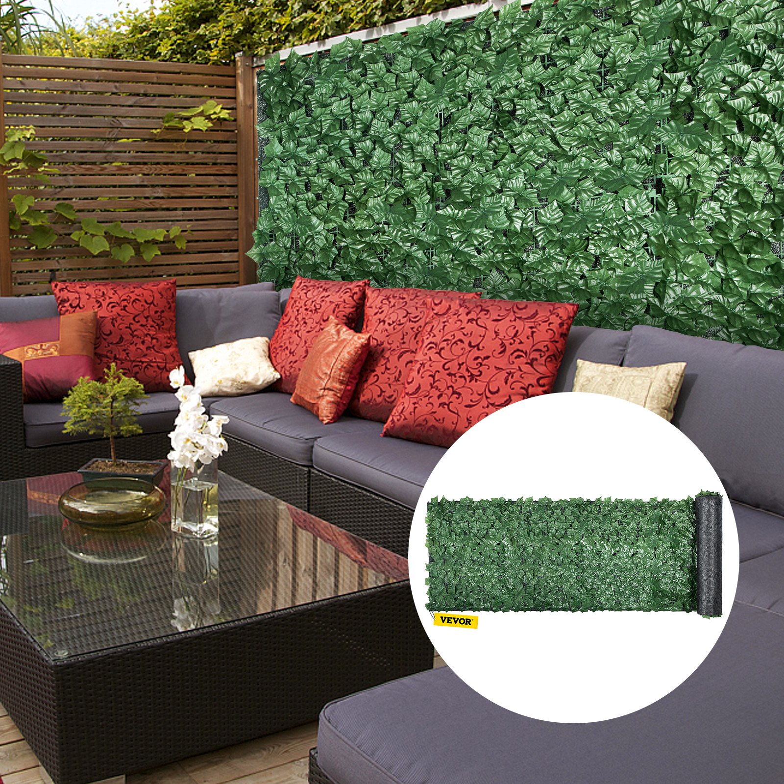 VEVOR Artificial Ivy Privacy Fence Screen, 59"x158" Ivy Fence, PP Faux Ivy Leaf Artificial Hedges Fence, Faux Greenery Outdoor Privacy Panel Decoration for Garden, Decor, Balcony, Patio, Indoor