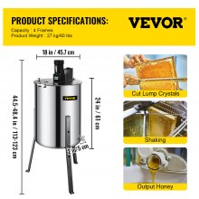 VEVOR Electric Honey Extractor 4 Frame Bee Honey Extractor Separator Stainless Steel Honey Frame Extractor Spinner Drum Beekeeping Extractor Apiary Centrifuge Equipment
