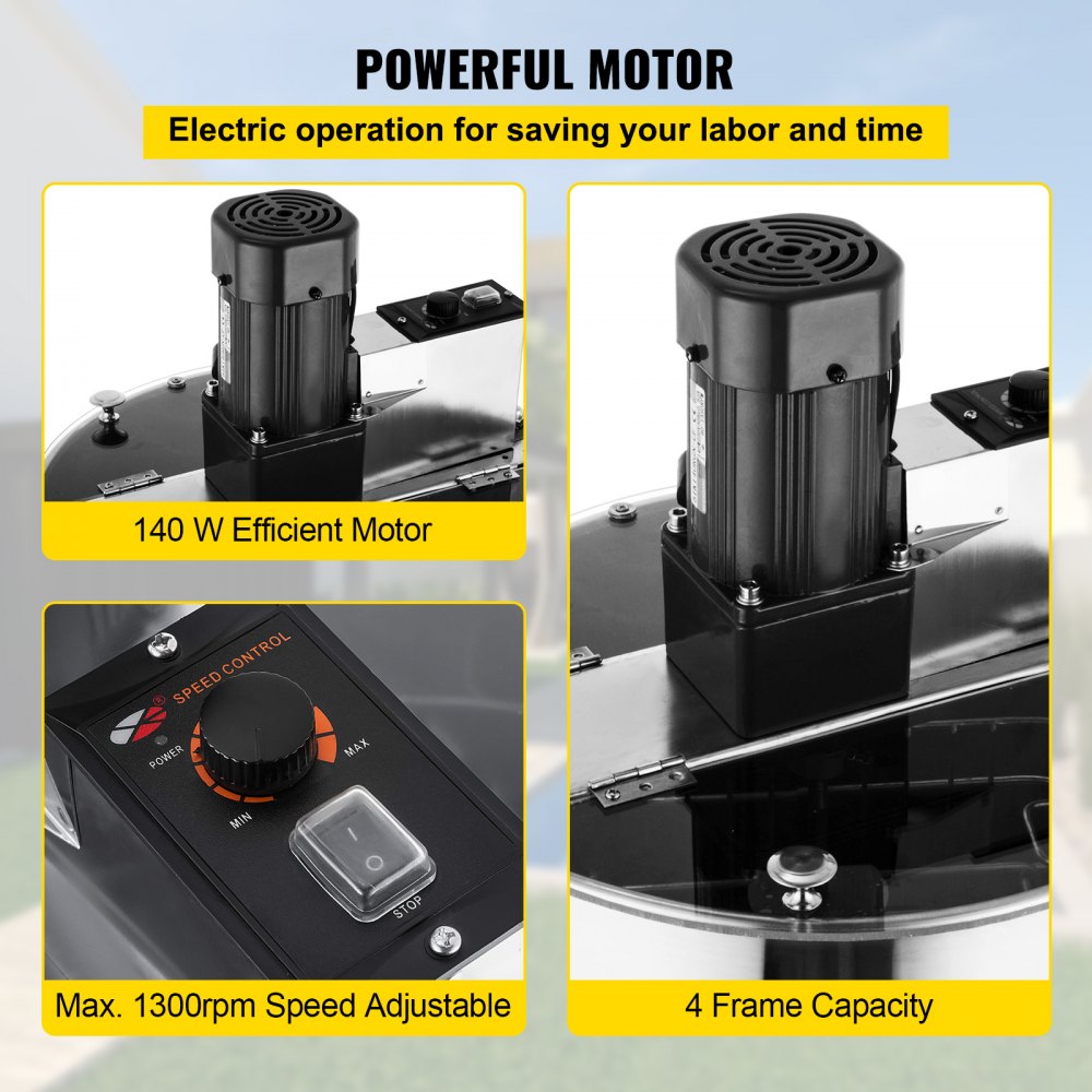 VEVOR Electric Honey Extractor 4 Frame Bee Honey Extractor Separator Stainless Steel Honey Frame Extractor Spinner Drum Beekeeping Extractor Apiary Centrifuge Equipment