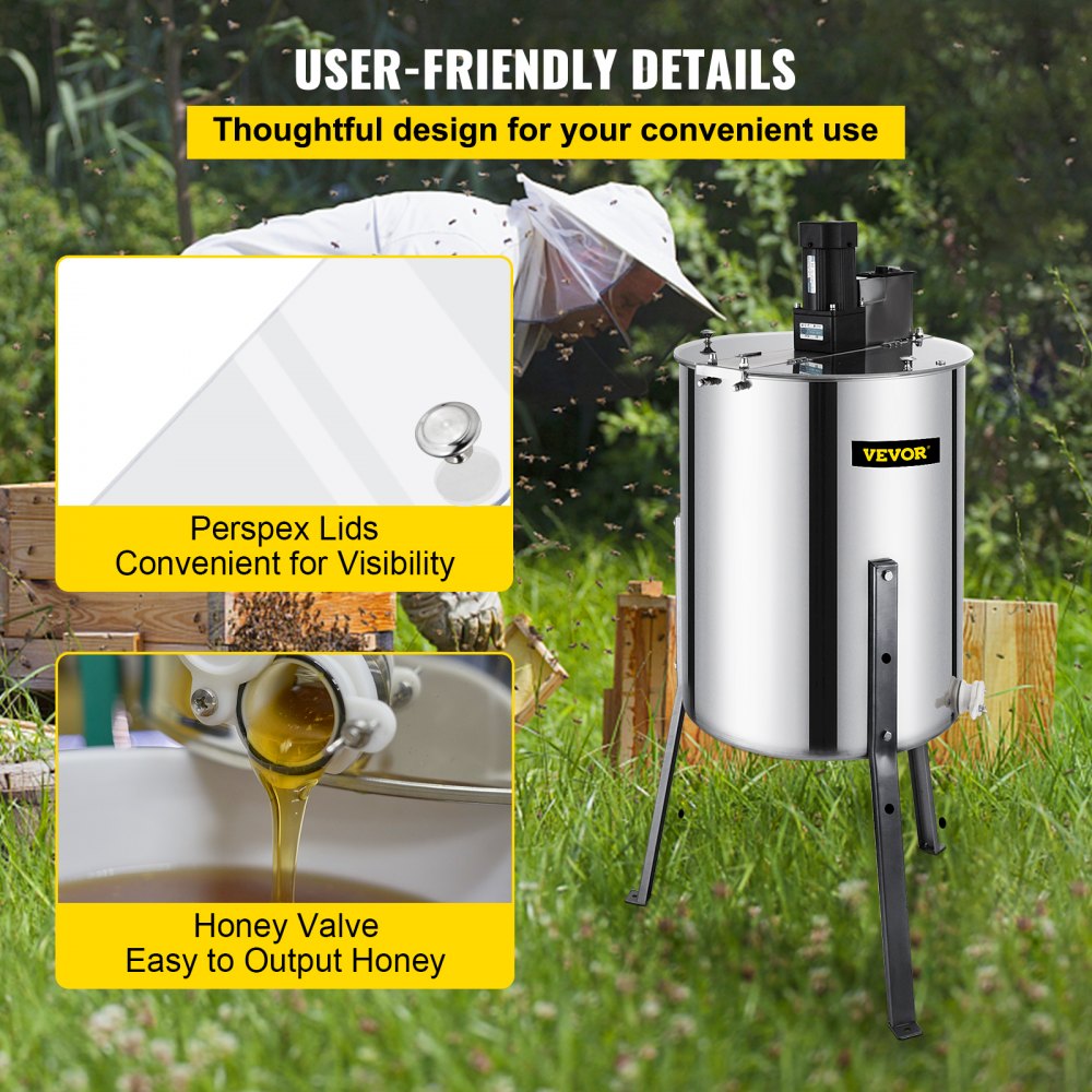 VEVOR Electric Honey Extractor 4 Frame Bee Honey Extractor Separator Stainless Steel Honey Frame Extractor Spinner Drum Beekeeping Extractor Apiary Centrifuge Equipment