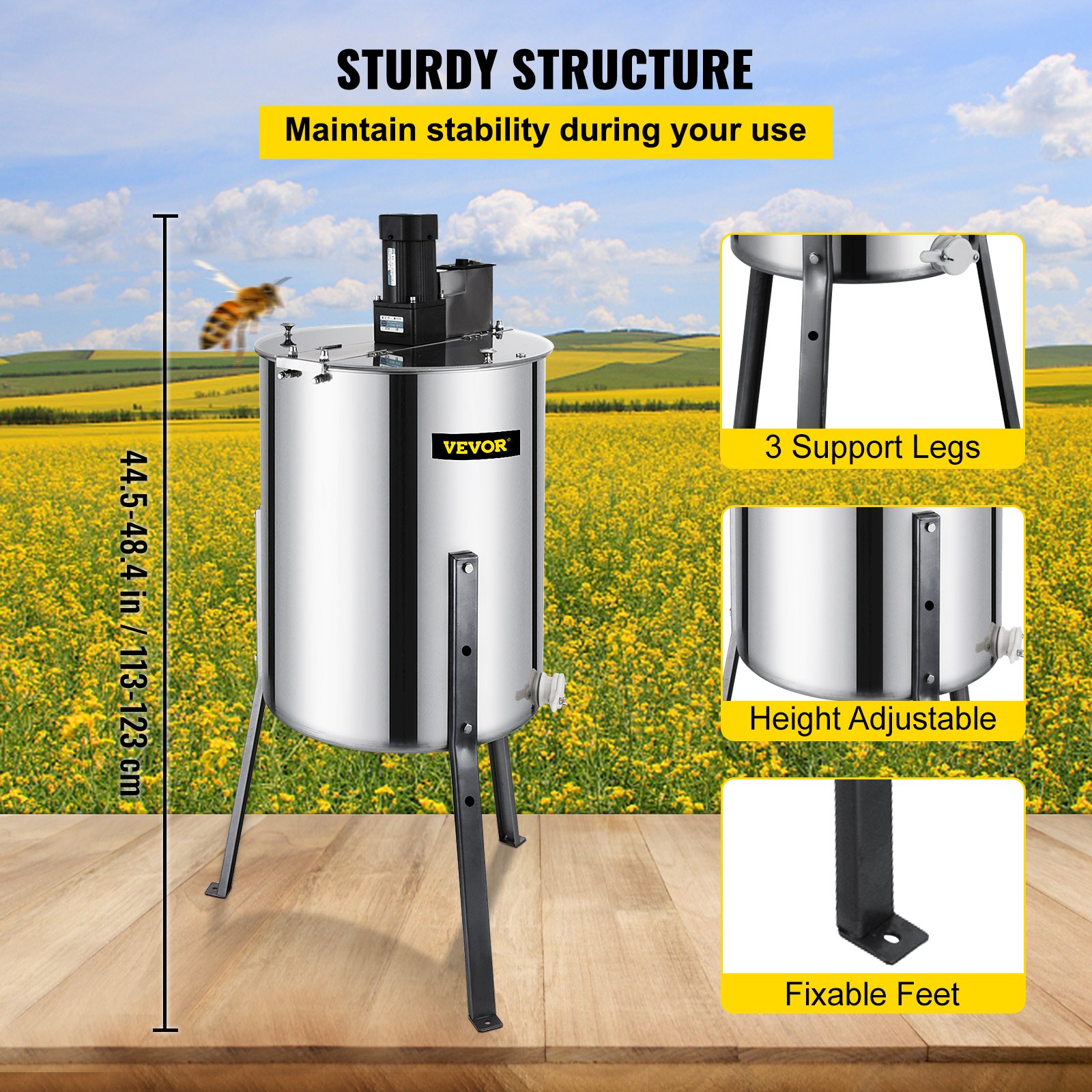 VEVOR Electric Honey Extractor 4 Frame Bee Honey Extractor Separator Stainless Steel Honey Frame Extractor Spinner Drum Beekeeping Extractor Apiary Centrifuge Equipment