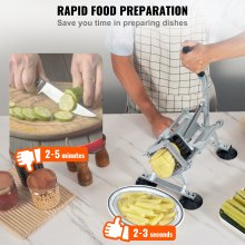 VEVOR French Fry Cutter, Potato Slicer with 1/2-Inch and 3/8-Inch Stainless Steel Blades, Manual Potato Cutter Chopper with Suction Cups, Great for Potato, French Fries, Cucumber, Vegetables, Carrot