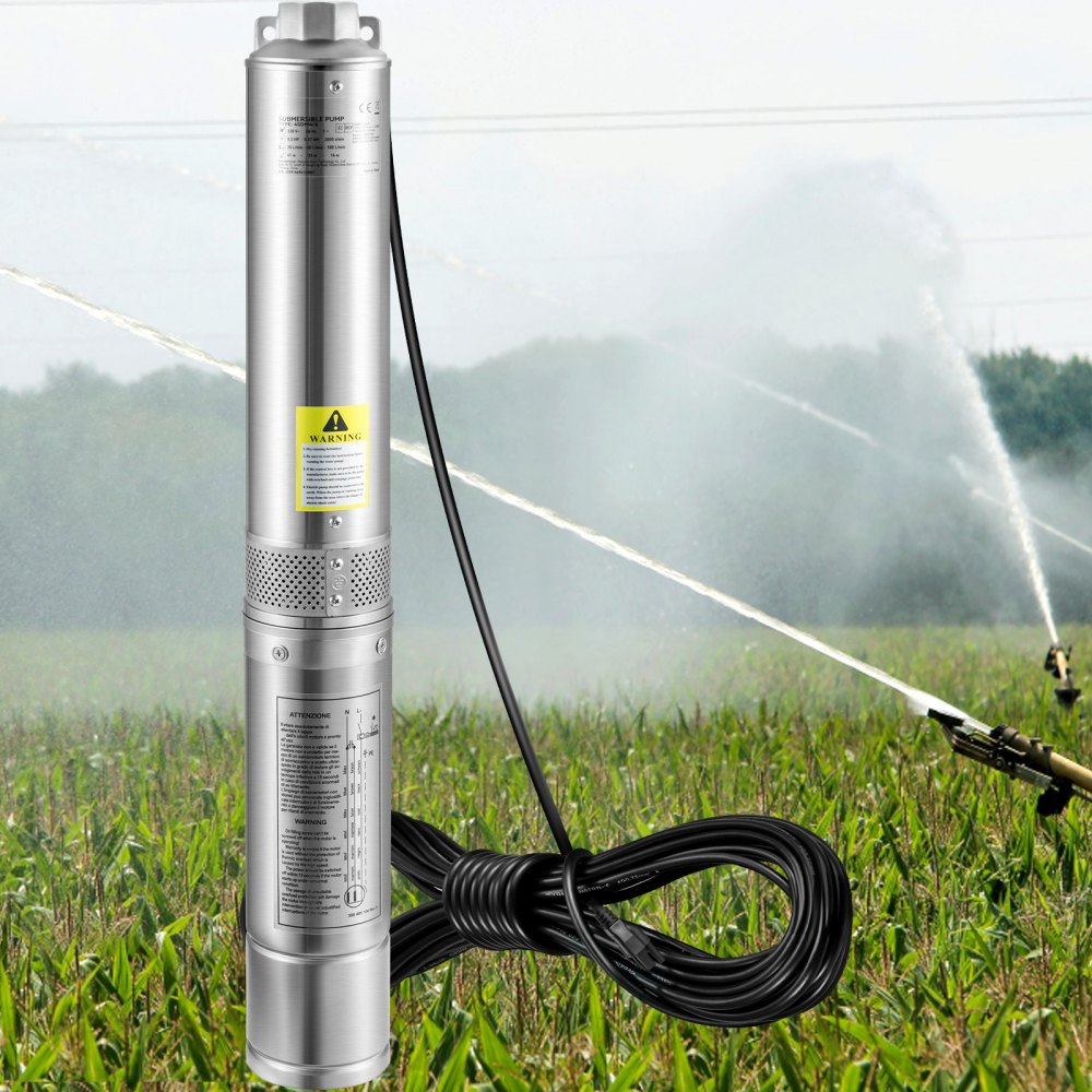 VEVOR Deep Well Submersible Pump, 1HP 115V/60Hz, 37gpm Flow 207ft Head, with 33ft Electric Cord, 4\" Stainless Steel Water Pump for Industrial, Irrigation&Home Use, IP68 Waterproof Grade
