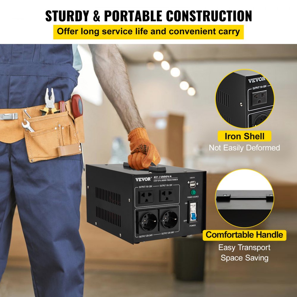 VEVOR Step Up Down Transformer Voltage Converter 1000W 220V-110V 110V-220V US-UK