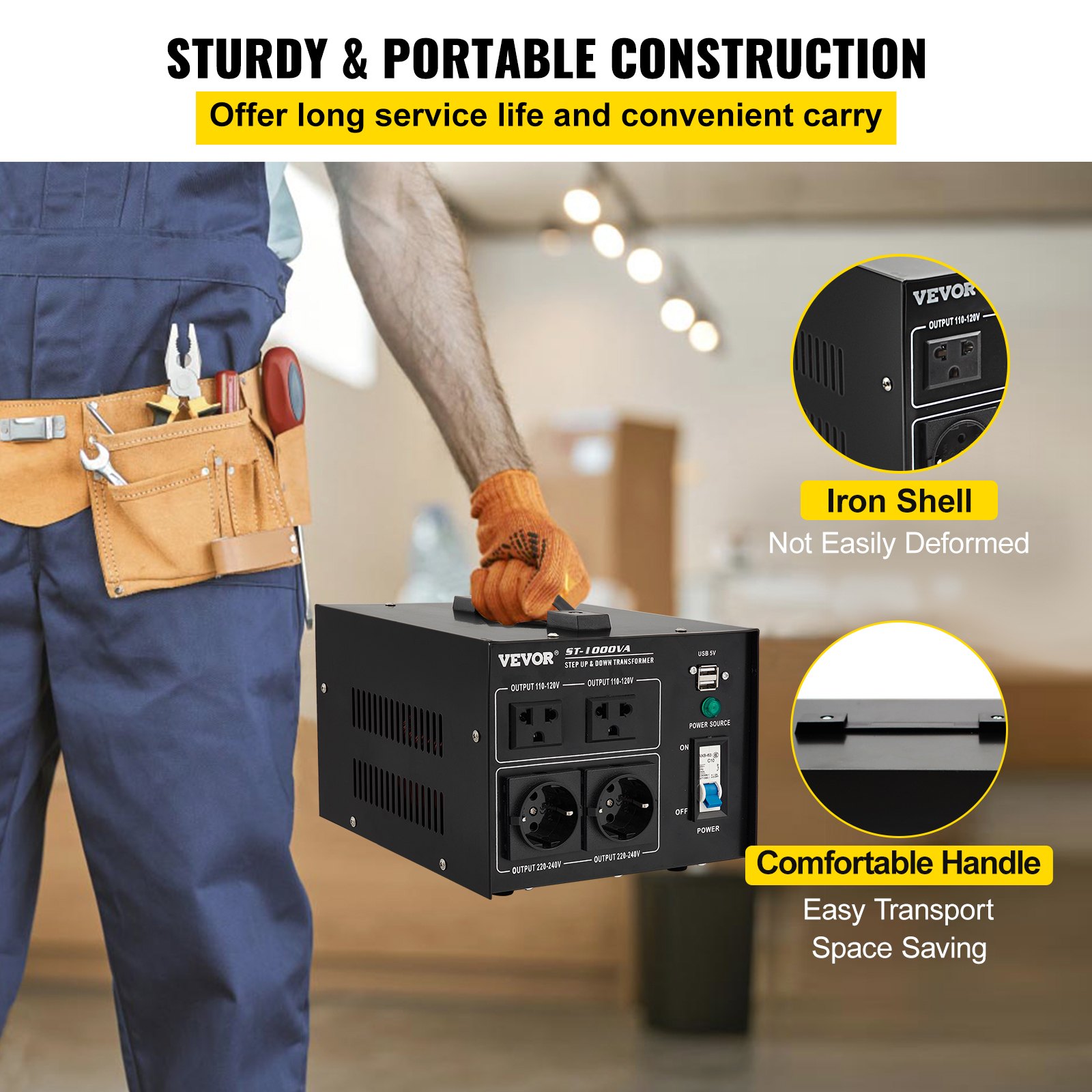VEVOR Step Up Down Transformer Voltage Converter 1000W 220V-110V 110V-220V US-UK