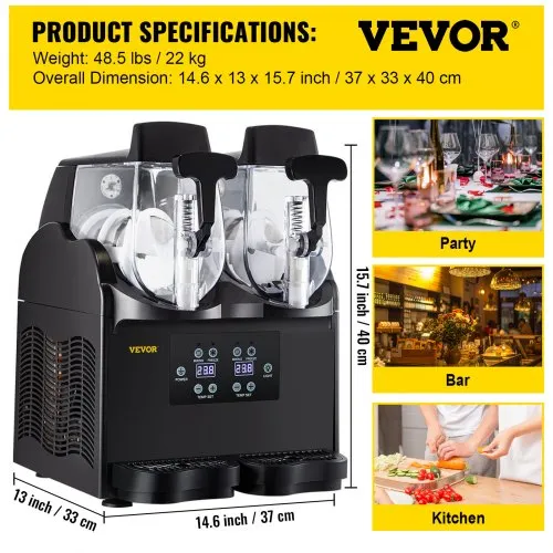 VEVOR VEVOR Margarita Machine, 15Lx2 Tank Commercial Slushie Machine