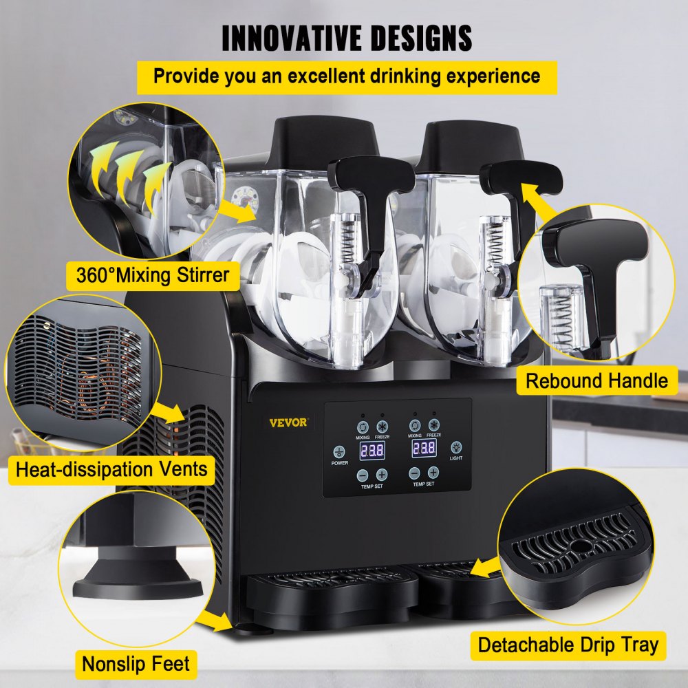 VEVOR Commercial Slushy Machine, 2x2.5L Tank Margarita Machine, 380W Black Margarita Slush Maker, Temperature Slush 26°F to 28°Frozen Drink Maker, Perfect for Home Restaurants Cafes Bars