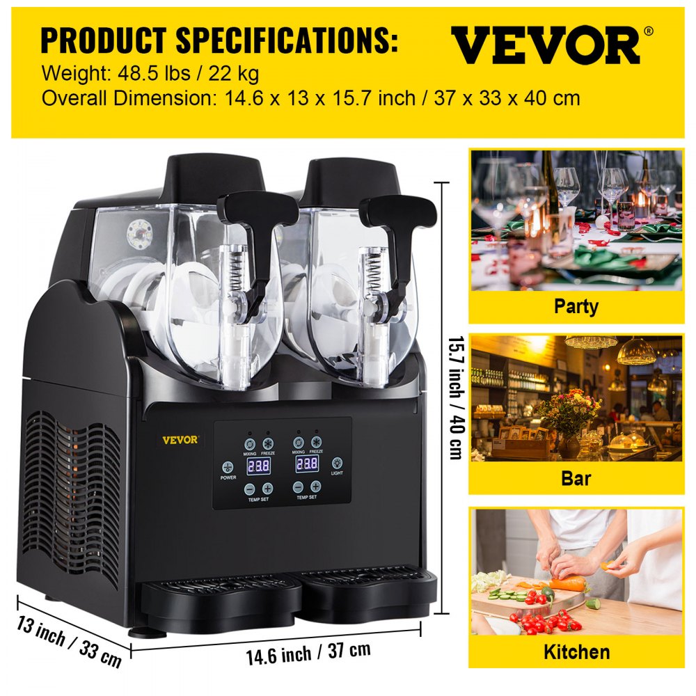 VEVOR Commercial Slushy Machine, 2x2.5L Tank Margarita Machine, 380W Black Margarita Slush Maker, Temperature Slush 26°F to 28°Frozen Drink Maker, Perfect for Home Restaurants Cafes Bars