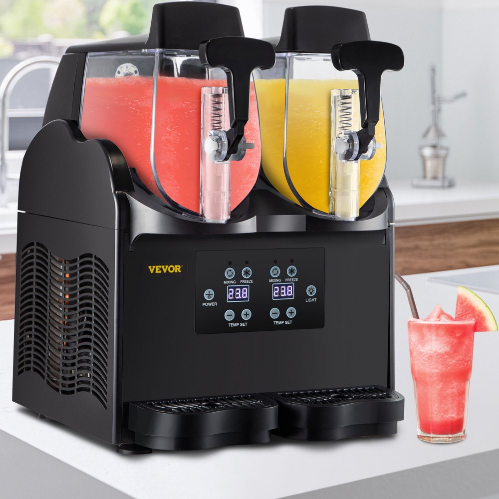 VEVOR Commercial Slushy Machine, 2x2.5L Tank Margarita Machine, 380W Black Margarita Slush Maker, Temperature Slush 26°F to 28°Frozen Drink Maker, Perfect for Home Restaurants Cafes Bars