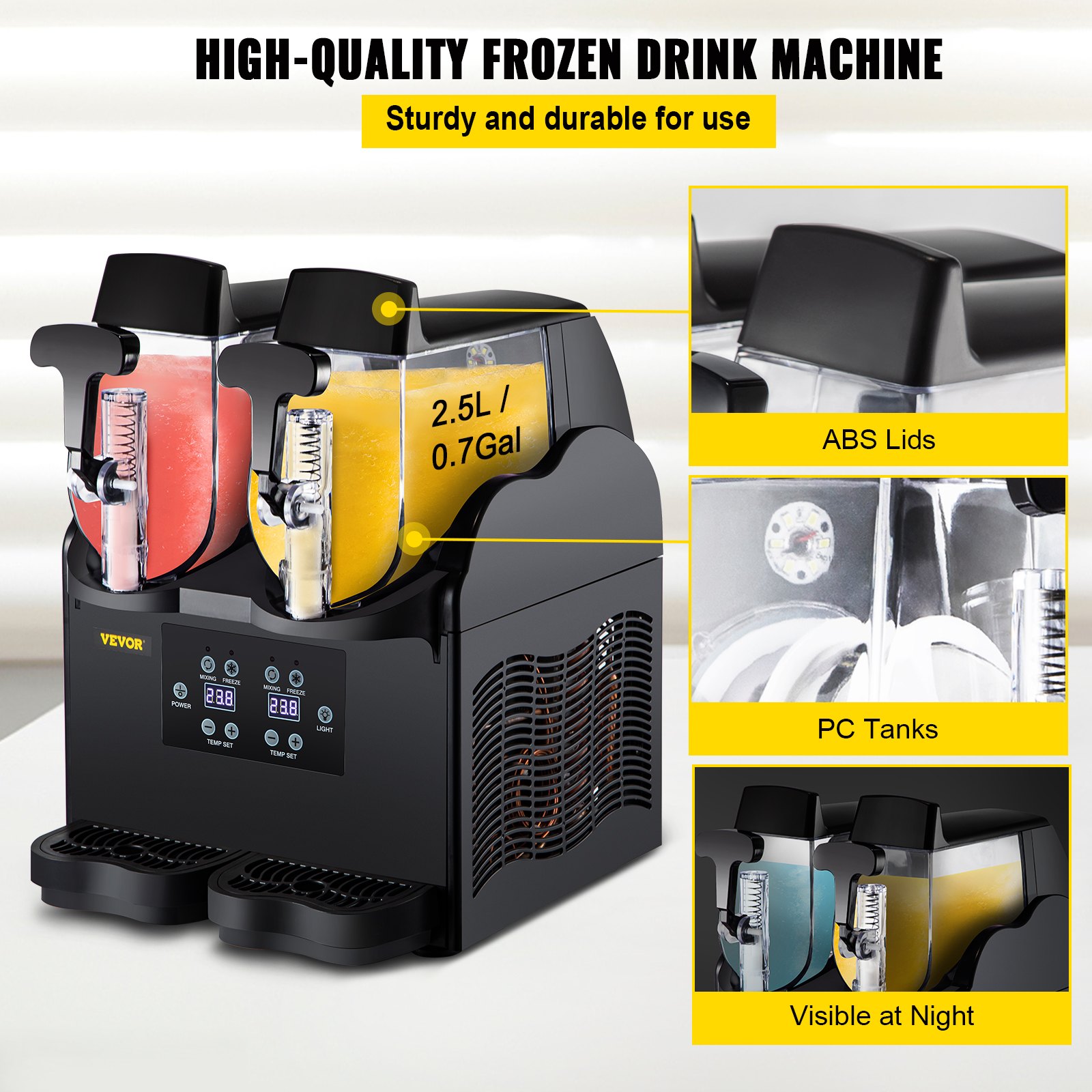 VEVOR Slush Frozen Drink Machine, 2x2.5L Tank Commercial Margarita Machine, 380W Black Margarita Slush Maker, Temperature Slush 26°F to 28°F Drink Maker, Perfect for Home Restaurants Cafes Bars