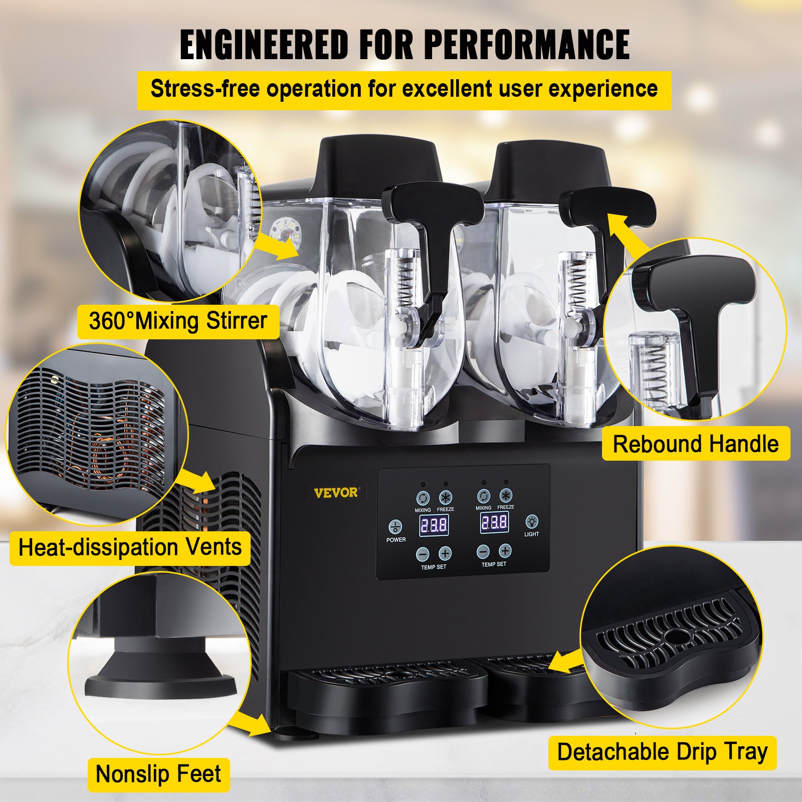 VEVOR Slush Frozen Drink Machine, 2x2.5L Tank Commercial Margarita Machine, 380W Black Margarita Slush Maker, Temperature Slush 26°F to 28°F Drink Maker, Perfect for Home Restaurants Cafes Bars