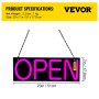 VEVOR LED Open Sign, 20" x 7" Neon Open Sign for Business, Pink Advertisement Board Adjustable Brightness Neon Lights Signs with Remote Control, for Restaurant, Bar, Salon, Shop, Hotel, Window, Wall