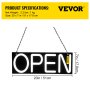 VEVOR LED Open Sign, 20" x 7" Neon Open Sign for Business, Adjustable Brightness White Neon Lights Signs with Remote Control and Power Adapter, for Restaurant, Bar, Salon, Shop, Hotel, Window, Wall
