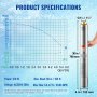 VEVOR Dybbrønds dykpumpe Vandpumpe i rustfrit stål 370W 5,3 m³/h 50 m