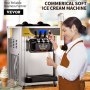 VEVOR Machine à glace commerciale, rendement 22-30 L/H, machine à service doux de comptoir 2200 W avec trémie 2 x 6 L, cylindre de 2 L, panneau LCD, alarme de manque de soufflage, yaourtière glacée pour restaurant, snack-bar, argent