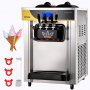 VEVOR Machine à glace commerciale, rendement 22-30 L/H, machine à service doux de comptoir 2200 W avec trémie 2 x 6 L, cylindre de 2 L, panneau LCD, alarme de manque de soufflage, yaourtière glacée pour restaurant, snack-bar, argent