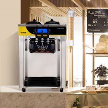 Kaupallinen VEVOR-jäätelökone, tuotto 22-30 l/h, 2200 W pöytätason pehmeä tarjoilukone 2 x 6 litran suppilolla 2 litran sylinterin LCD-paneelin turvotushälytin, jääjogurttikeitin ravintolan välipalabaariin, hopea