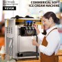VEVOR Machine à glace commerciale, rendement 22-30 L/H, 2350 W, machine à service doux de comptoir avec 2 trémies de 6 L, cylindre de 2 L, panneau LCD, alarme de manque de soufflage, yaourtière glacée pour restaurant, snack-bar, argent