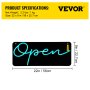 VEVOR LED Open Sign, 22" x 9" Neon Open Sign for Business, Multiple Flashing and Color Modes Neon Lights Signs with Remote Control and Power Adapter, for Restaurant, Shop, Hotel, Window, Wall