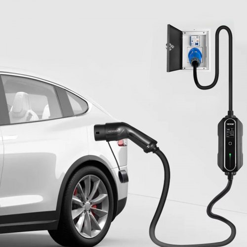 VEVOR Portable EV Charger, Type 2 16A, Electric Vehicle Charger 7.5 Metre Charging Cable with CEE 3 Pin Plug, Digital Screen, 3.6 kW WaterProof IEC 62196-2 Home EV Charging Station with Carry Bag, CE