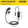 VEVOR Portable EV Charger EV Charging Cable Type 2 CEE 3 Pin Plug 16A 7.5m w/Bag