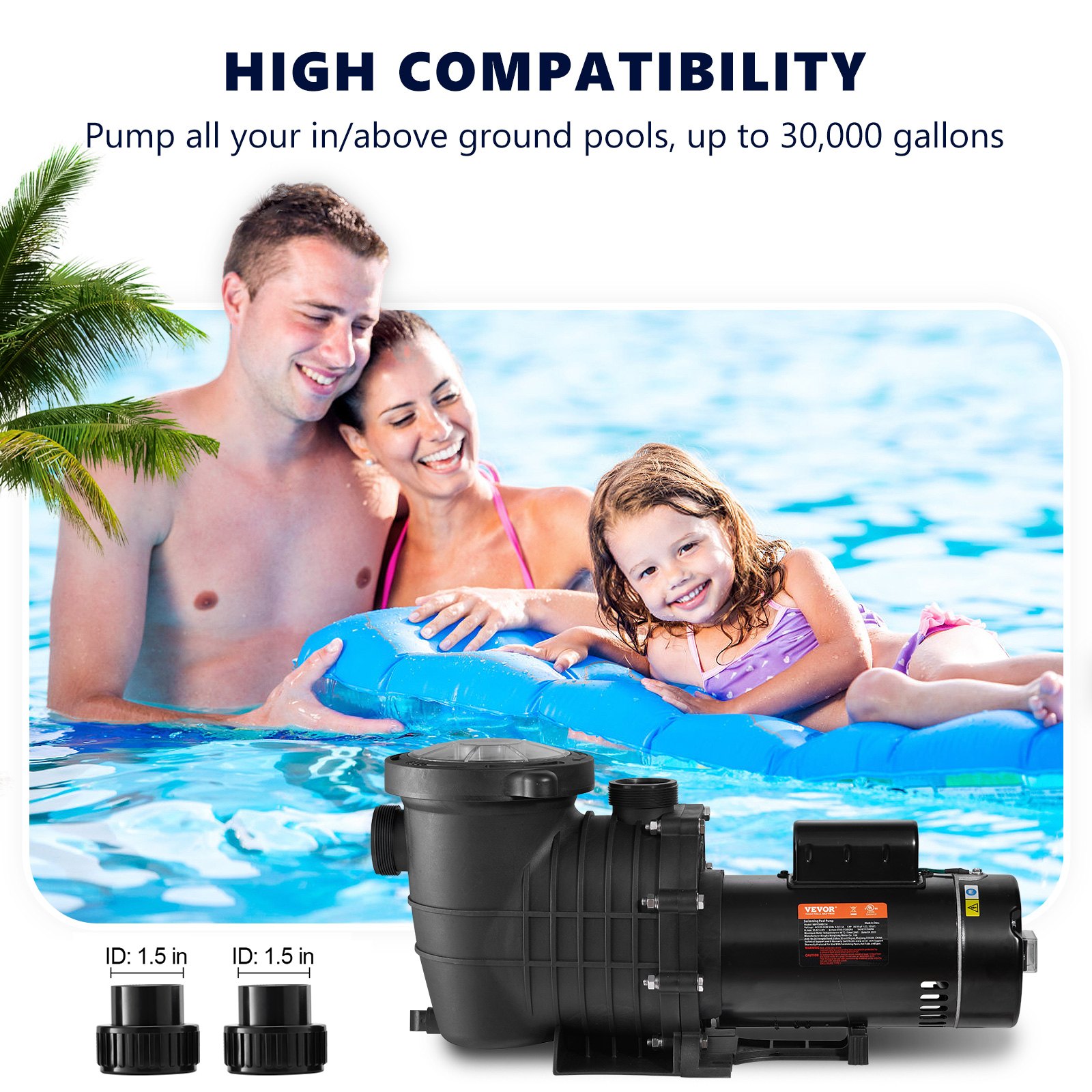 VEVOR Pool Pump 2.0HP 230V, Variable Dual Speed Pumps 1500W, 5520 GPH Max Flow, Powerful Self-priming Swimming Pool Motor for Above Ground Pool, with Strainer Filter Basket, ETL Certification