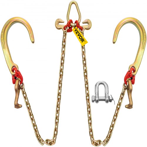 VEVOR J Hook Chain, 5/16 in x 2 ft Tow Chain Bridle, Grade 80 J Hook Transport Chain, 9260 Lbs Break Strength with JT Hook & Grab Hook, Tow Hooks for Trucks, Heavy Duty J Hook and Chain Shorteners