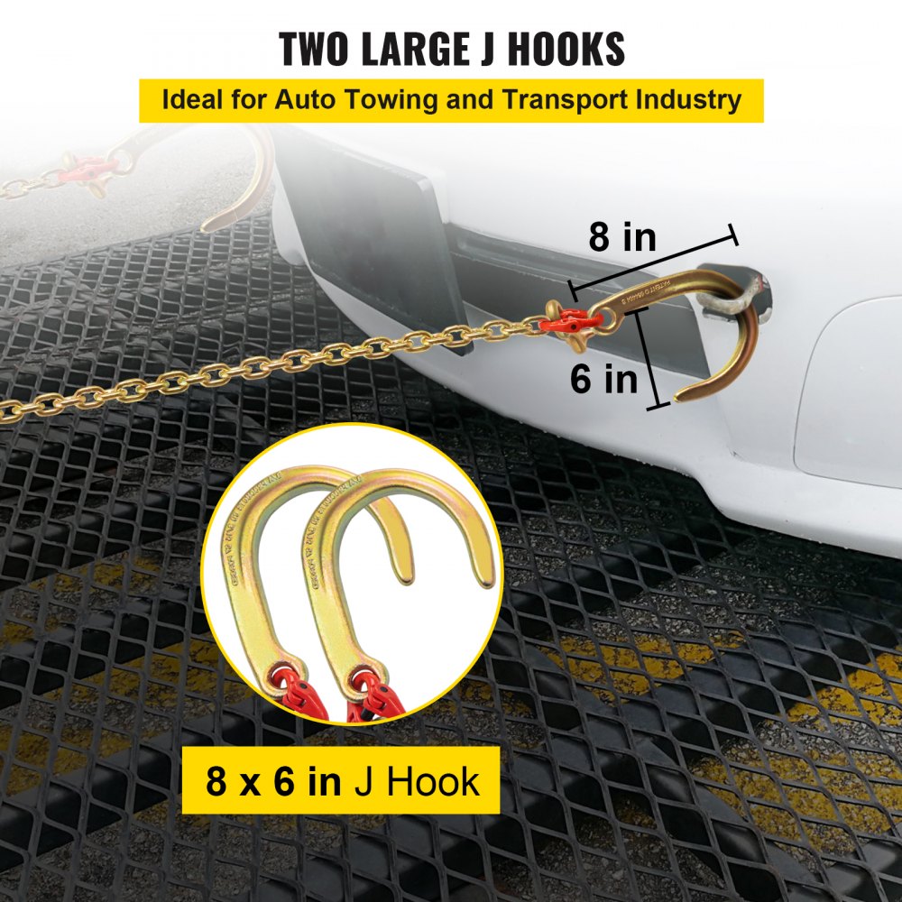 VEVOR J Hook Chain, 5/16 in x 2 ft Tow Chain Bridle, Grade 80 J Hook Transport Chain, 9260 Lbs Break Strength with JT Hook & Grab Hook, Tow Hooks for Trucks, Heavy Duty J Hook and Chain Shorteners