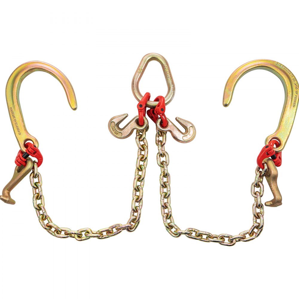 VEVOR J Hook Chain, 5/16 in x 2 ft Tow Chain Bridle, Grade 80 J Hook Transport Chain, 9260 Lbs Break Strength with JT Hook & Grab Hook, Tow Hooks for Trucks, Heavy Duty J Hook and Chain Shorteners