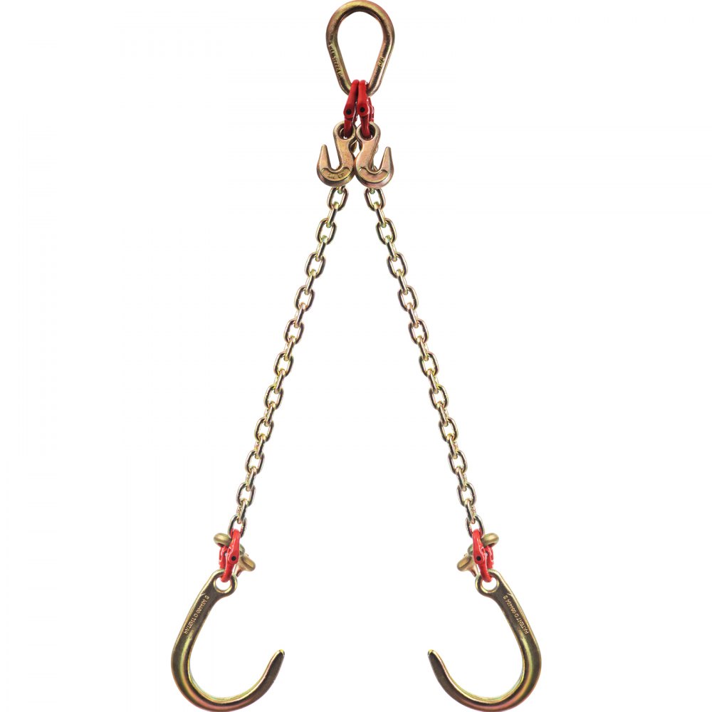 VEVOR J Hook Chain, 5/16 in x 2 ft Tow Chain Bridle, Grade 80 J Hook Transport Chain, 9260 Lbs Break Strength with JT Hook & Grab Hook, Tow Hooks for Trucks, Heavy Duty J Hook and Chain Shorteners