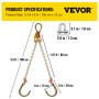 VEVOR J Hook Chain, 5/16 in x 2 ft Tow Chain Bridle, Grade 80 J Hook Transport Chain, 9260 Lbs Break Strength with JT Hook & Grab Hook, Tow Hooks for Trucks, Heavy Duty J Hook and Chain Shorteners