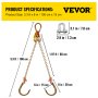 VEVOR J Hook Chain, 5/16 in x 2 ft Tow Chain Bridle, Grade 80 J Hook Transport Chain, 9260 Lbs Break Strength with JT Hook & Grab Hook, Tow Hooks for Trucks, Heavy Duty J Hook and Chain Shorteners