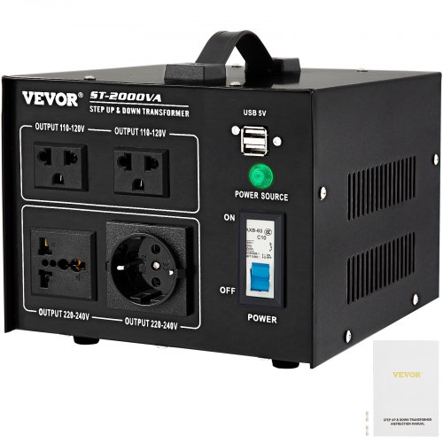 VEVOR Voltage Converter Transformer, 2000W 240V to 110V 110V to 240V, Heavy Duty Step Up Step Down US to UK Power Converter, 2 US&1 UK&1 Universal Outlet with Circuit Break Protection, CE Certified