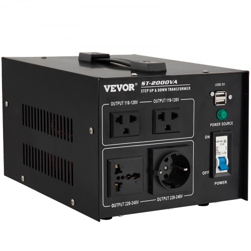 VEVOR Voltage Converter Transformer, 2000W 240V to 110V 110V to 240V, Heavy Duty Step Up Step Down US to UK Power Converter, 2 US&1 UK&1 Universal Outlet with Circuit Break Protection, CE Certified
