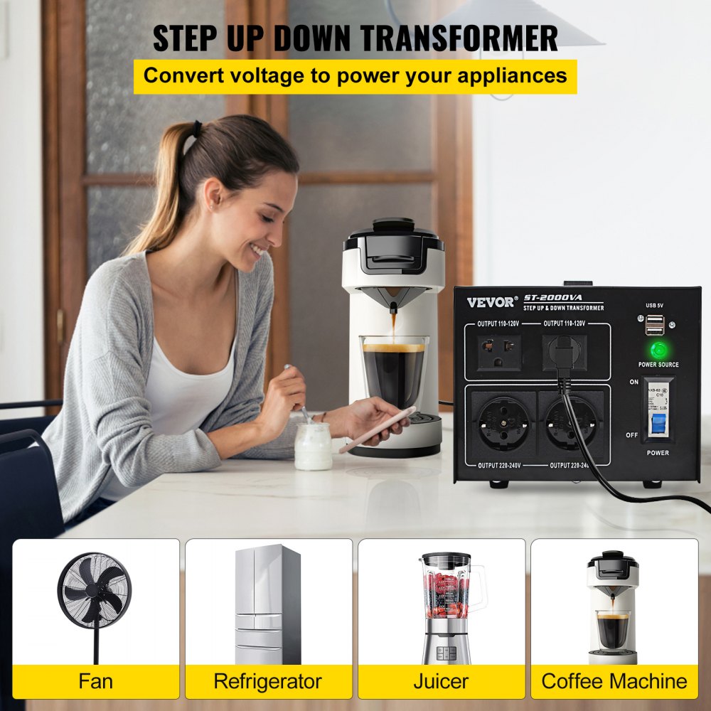 VEVOR Step Up Down Transformer Voltage Converter 2000W 240V-110V 110V-240V US-UK