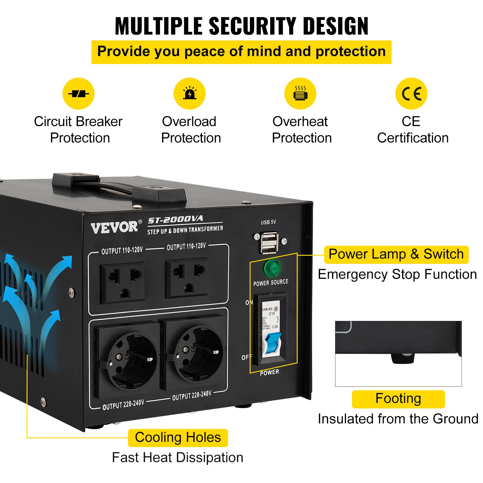 VEVOR Step Up Down Transformer Voltage Converter 2000W 240V-110V 110V-240V US-UK