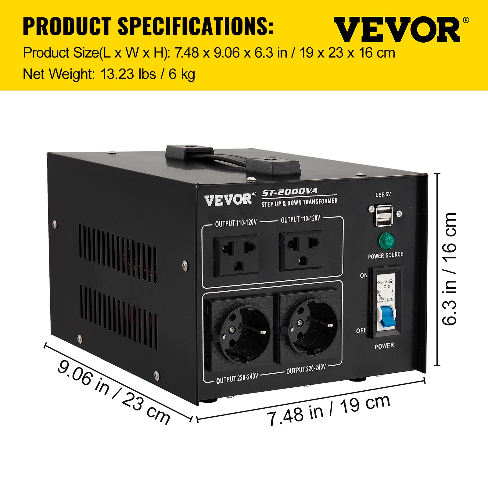 VEVOR Step Up Down Transformer Voltage Converter 2000W 240V-110V 110V-240V US-UK