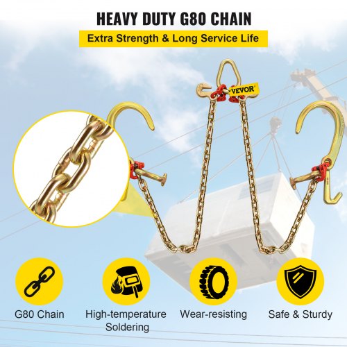 VEVOR J Hook Chain, 5/16 in x 2 ft Tow Chain Bridle, Grade 80 J Hook Transport Chain, 9260 Lbs Break Strength with TJ Hook & Grab Hook, Heavy Duty Pear Link Connector and Chain Shorteners