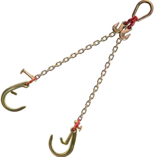 VEVOR J Hook Chain, 5/16 in x 2 ft Tow Chain Bridle, Grade 80 J Hook Transport Chain, 9260 Lbs Break Strength with TJ Hook & Grab Hook, Heavy Duty Pear Link Connector and Chain Shorteners