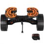 VEVOR heavy duty kayak cart with black and orange frame, two solid wheels, and a black strap.
